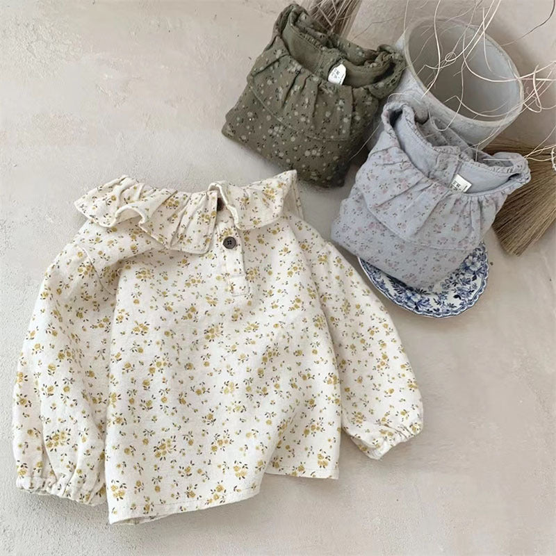 Blusa Bambina in Cotone con Volant e Fantasia Floreale