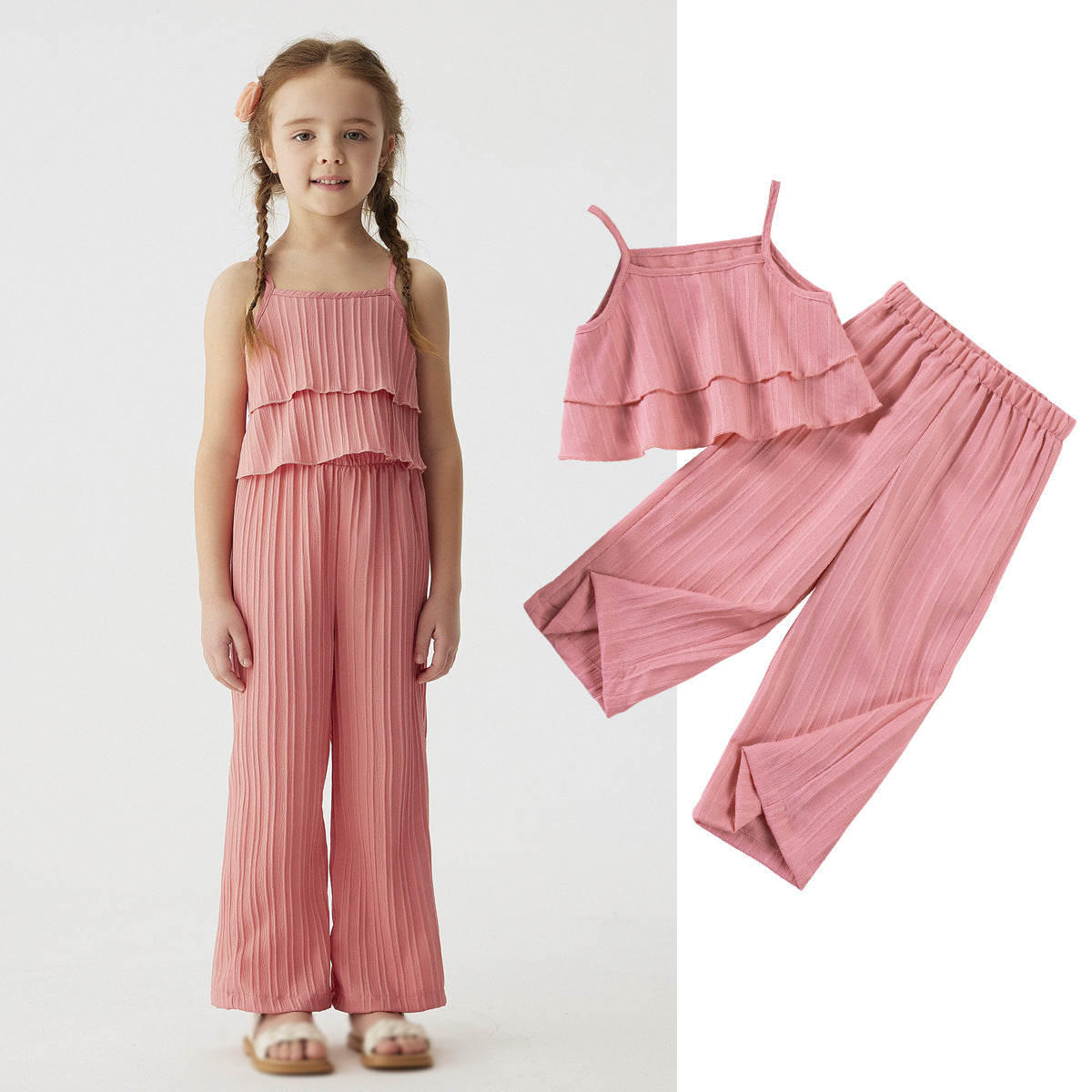 Completo Estivo Bimba Plissé  Top con Balze e Pantaloni Palazzo
