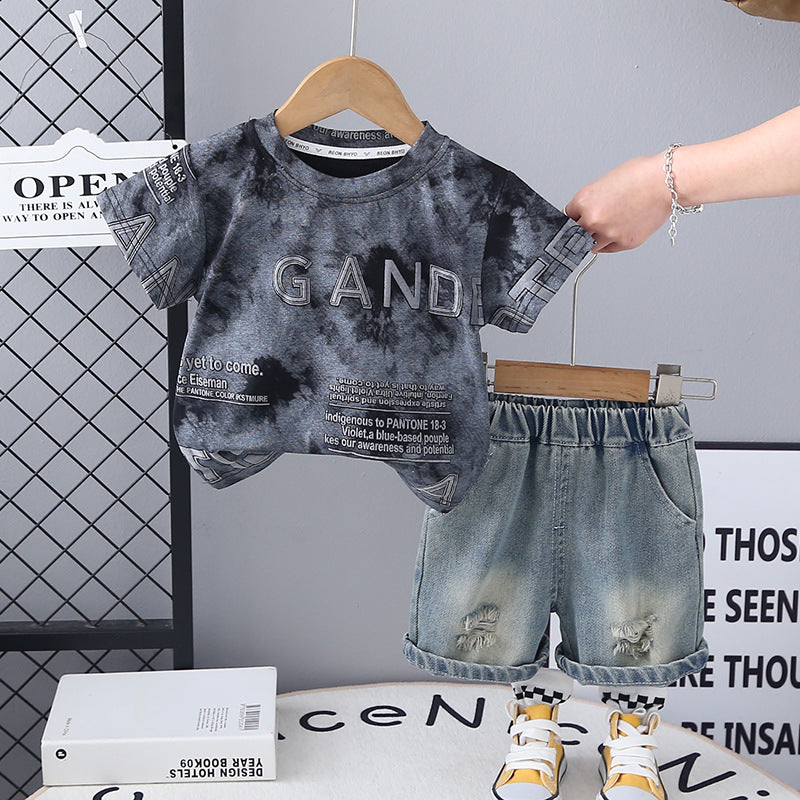 Completo Bambino T-Shirt Tie-Dye e Shorts in Denim