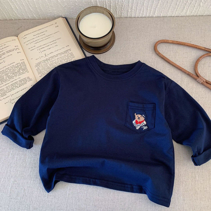 Maglietta Bambino con Ricamo Orsetto  Stile Casual