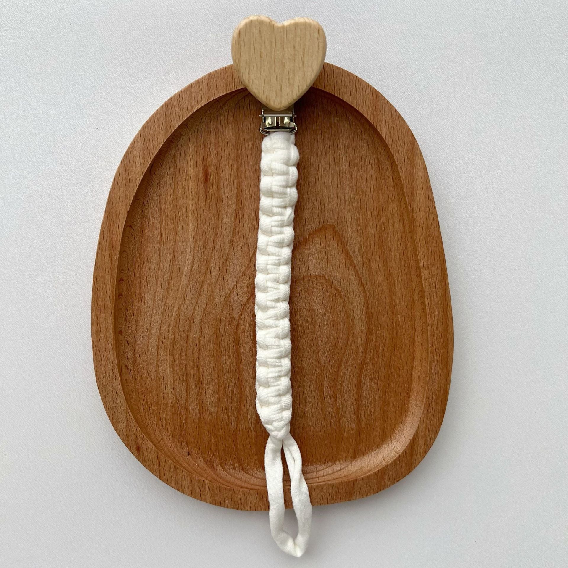 Portaciuccio Intrecciato in Cotone con Clip a Cuore in Legno