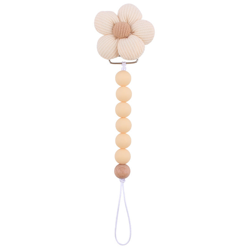 Catenina  in Legno e Silicone con Clip Fiore in Tessuto