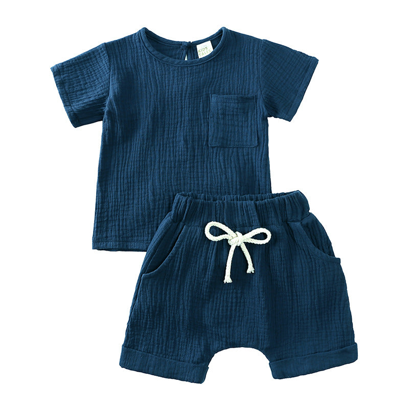 Completo Estivo Bambino 2 Pezzi in Cotone Garzato  T-shirt e Shorts Bianchi