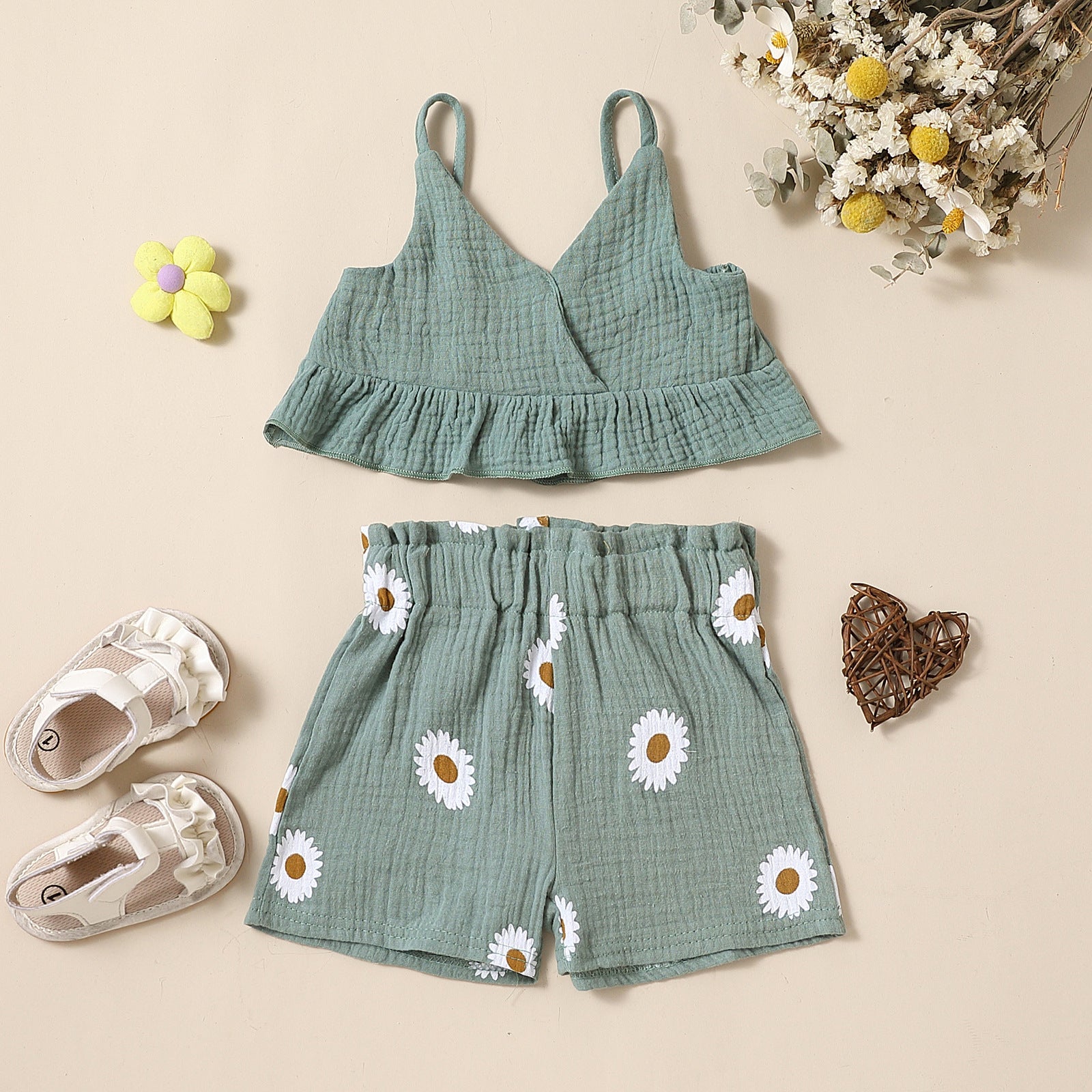 Set Estivo Bambina   Top con Volant + Shorts con Margherite