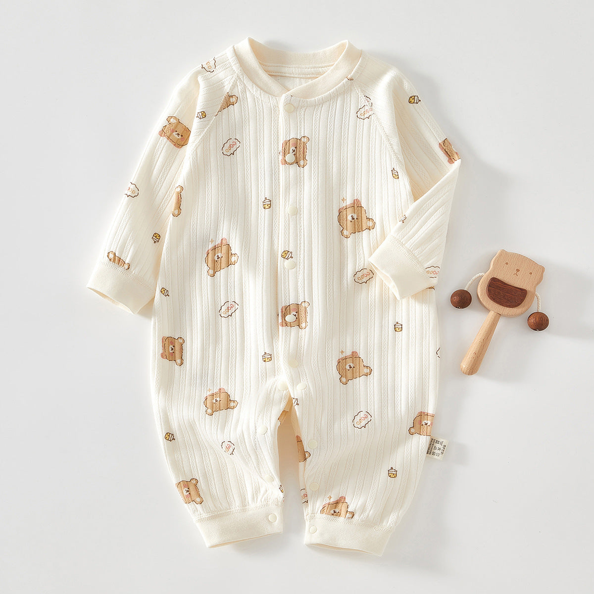 Tutina Neonato “Teddy Milk”  In Cotone a Costine con Orsetti e Biberon
