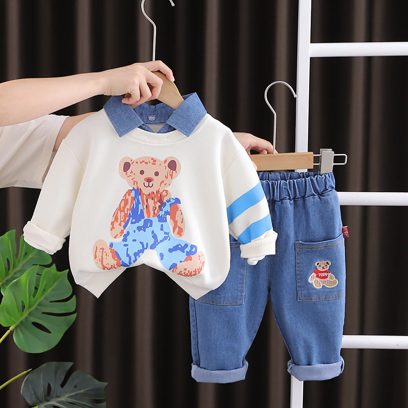 Completo Bimbo "Teddy Cool"  Felpa, Jeans e Colletto Denim