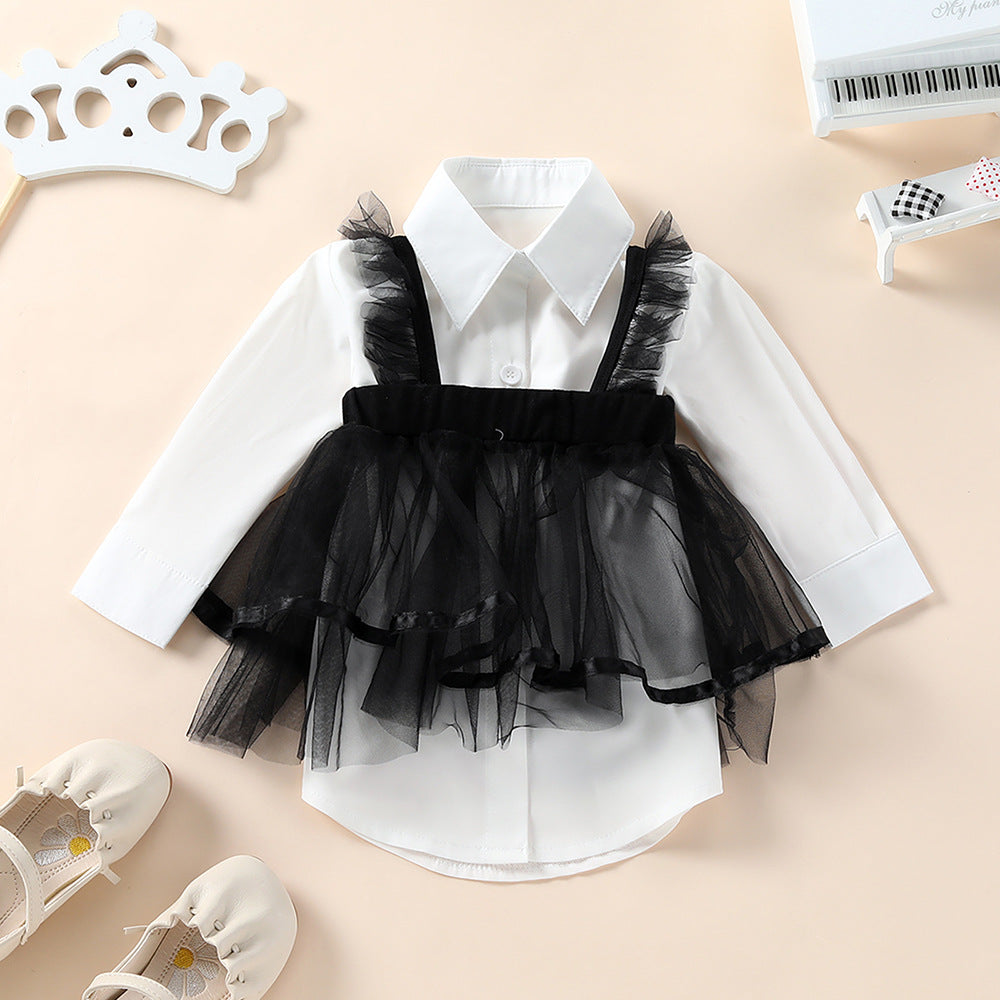 Blusa bianca con corpetto in tulle nero   Eleganza e stile per bambine
