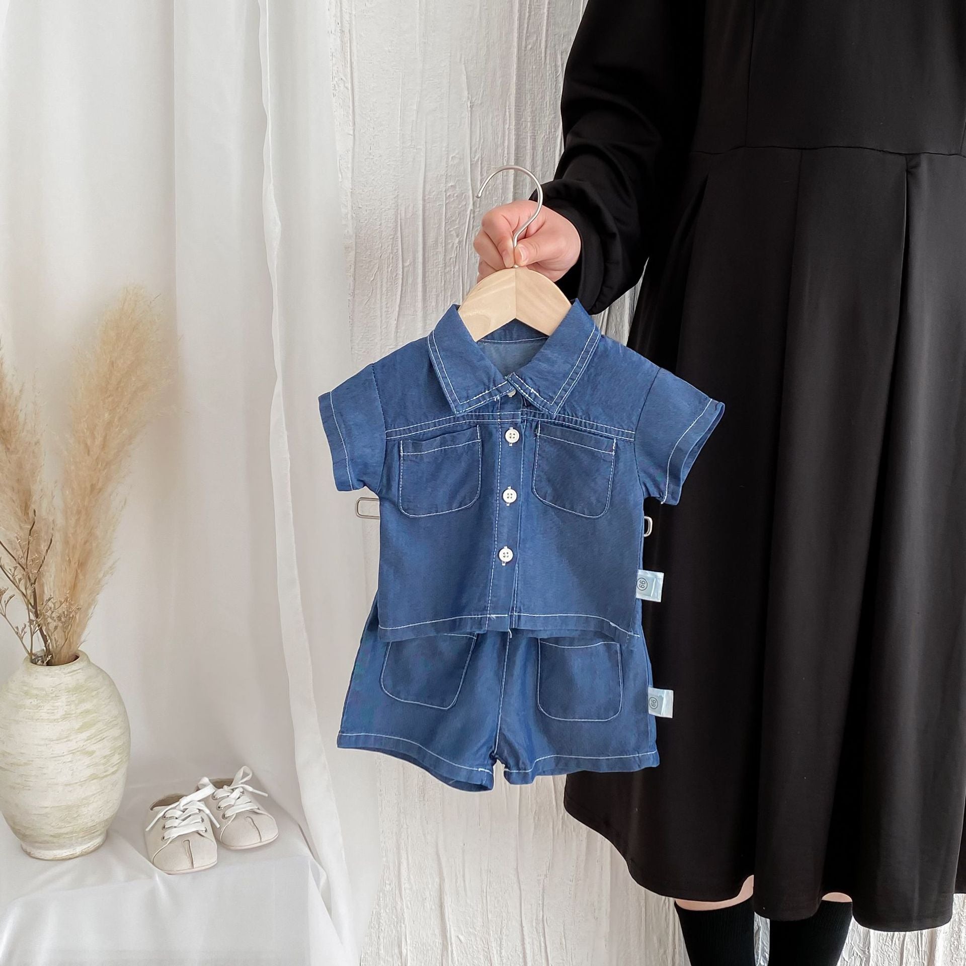 Completo denim estivo bambino/a   Camicia e pantaloncini in jeans