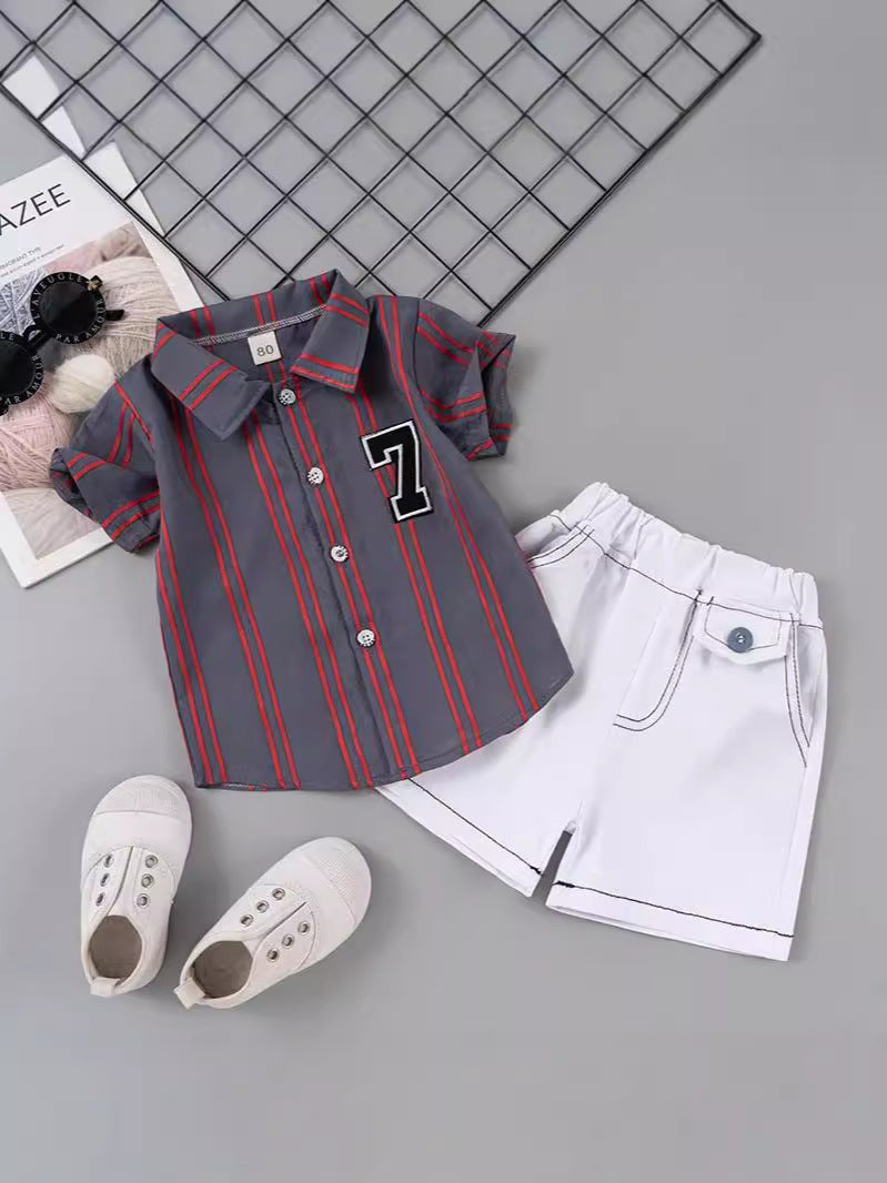 Completo Bambino Casual Estivo  Camicia a Righe e Shorts Chiari