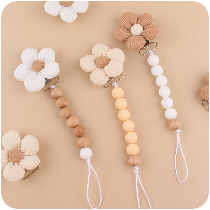 Catenina  in Legno e Silicone con Clip Fiore in Tessuto