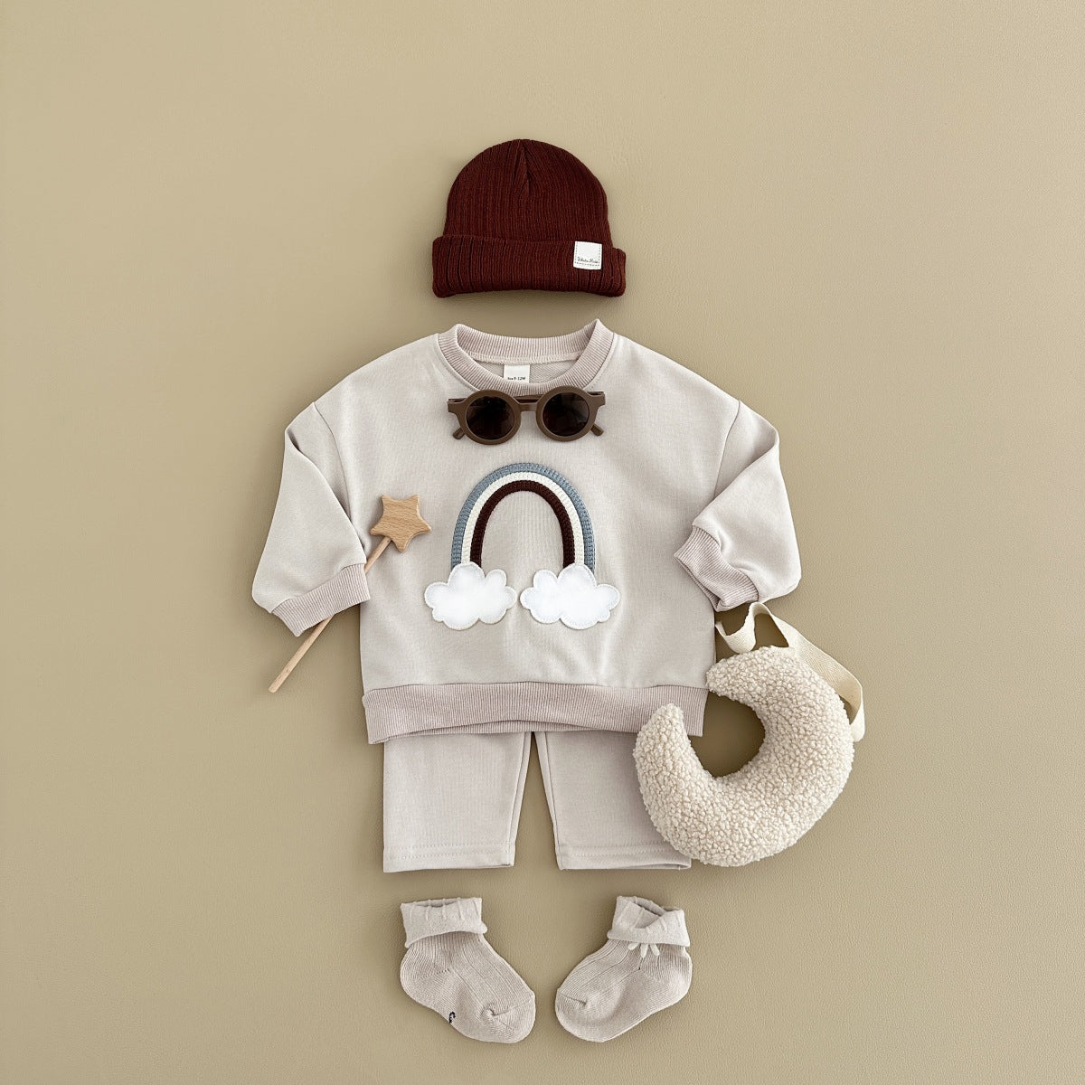 Tuta  Neutro “Arcobaleno & Nuvole”  2 Pezzi Unisex in Cotone Morbido