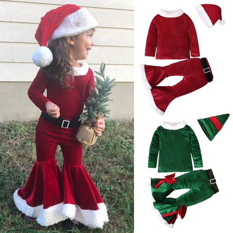 Completo Natalizio Bambina 3 Pezzi – Babbo Natale / Elfo – Pile Morbido