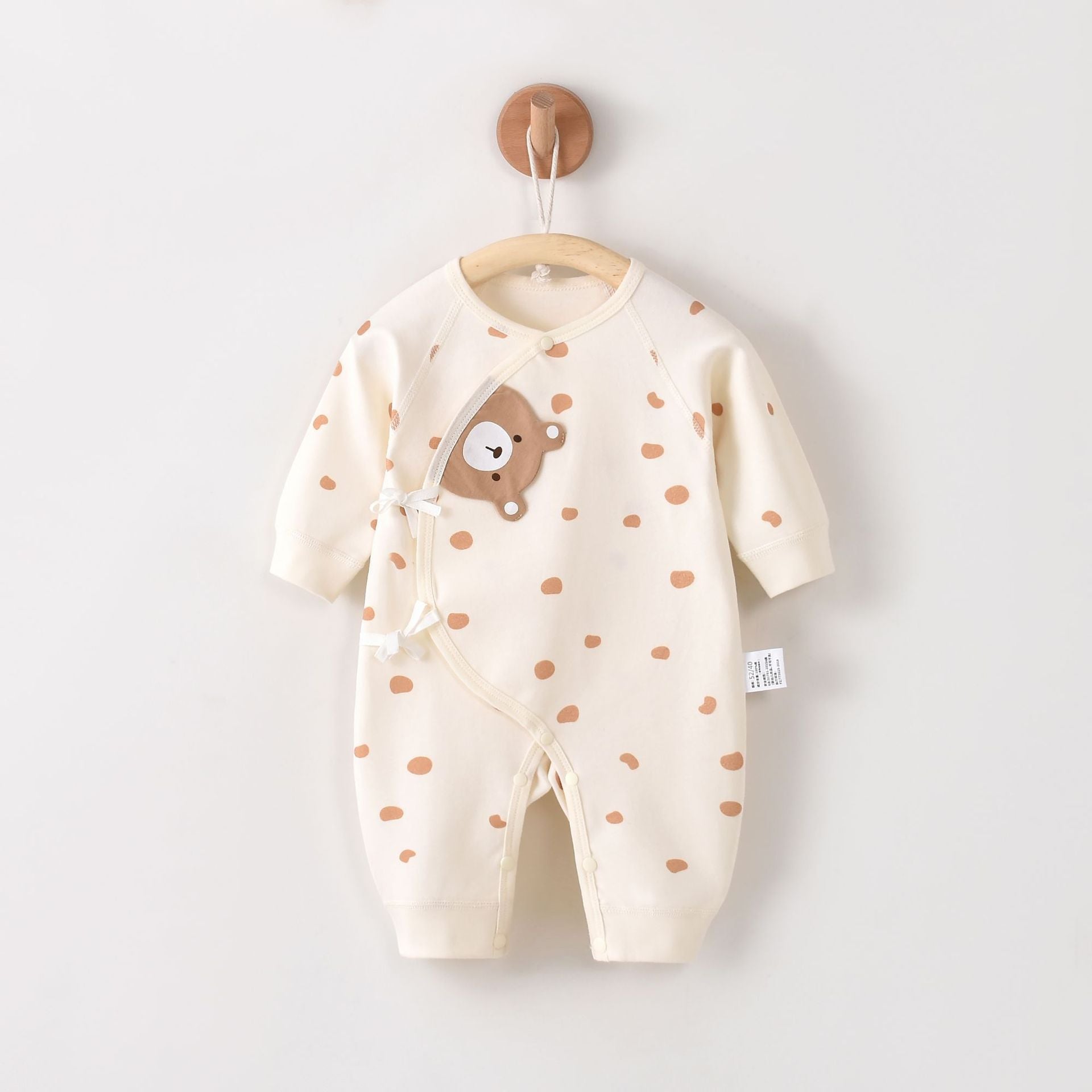 Tutina Neutra Bimbo/ Bimba in Cotone con Orsetto e Pois