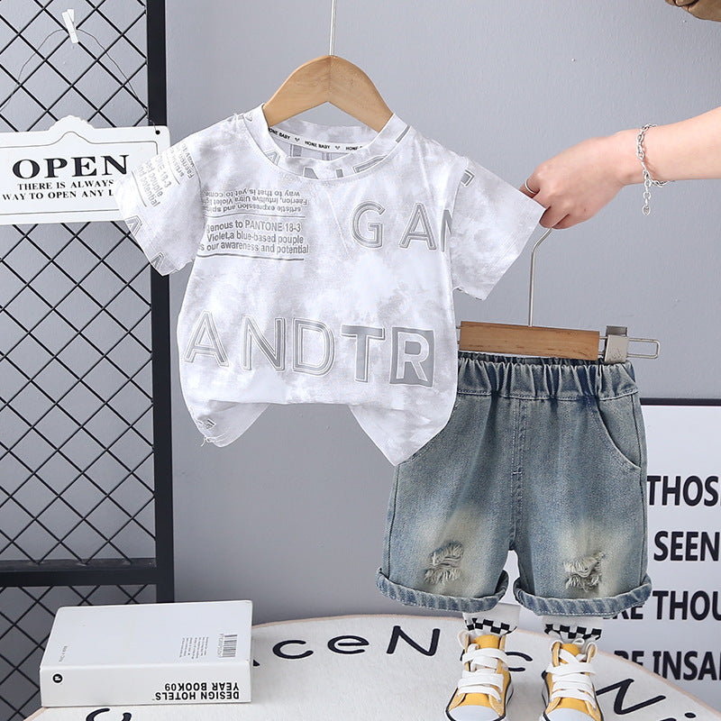 Completo Bambino T-Shirt Tie-Dye e Shorts in Denim