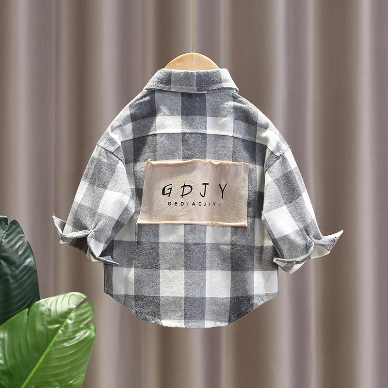 Camicia a Quadri per Bambini  Modello Oversize con Patch Ricamata