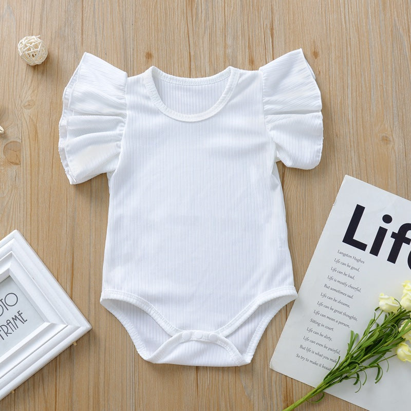 T-shirt / Body Bimba con Maniche Volant  Tessuto a Costine, Look Chic