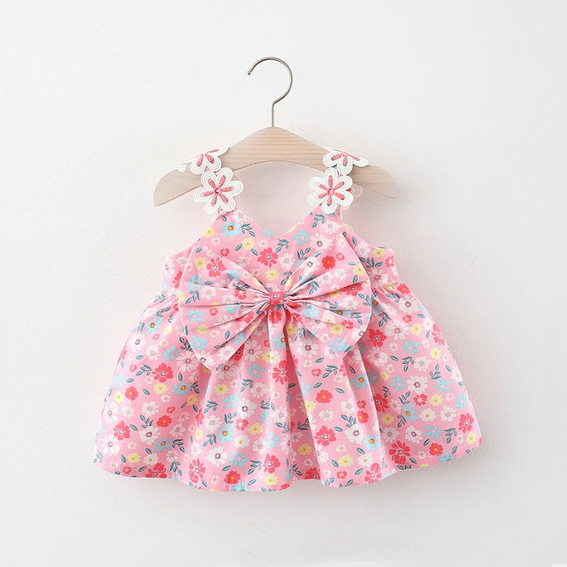 Abitino Estivo Bambina con Stampa Floreale e Fiocco