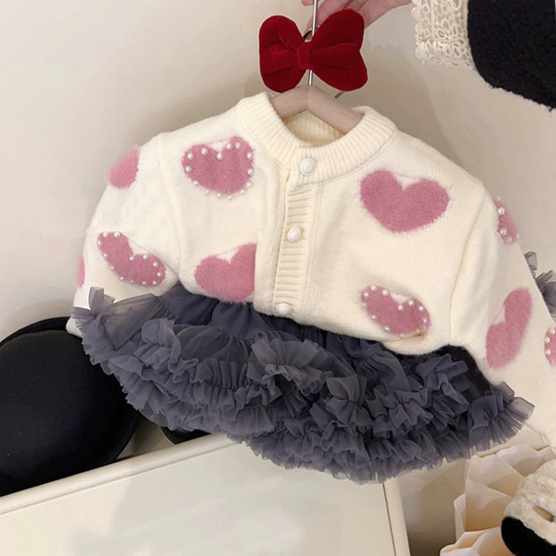 Set crema cuori rosa + tutù – Autunno/Inverno