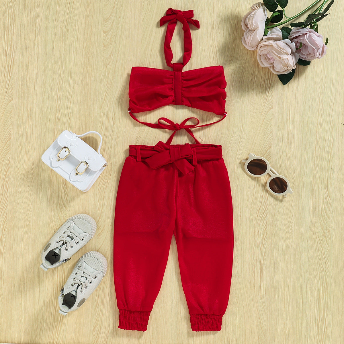 Completo Estivo Bimba 2 Pezzi – Top con Fiocco e Pantaloni in Voile