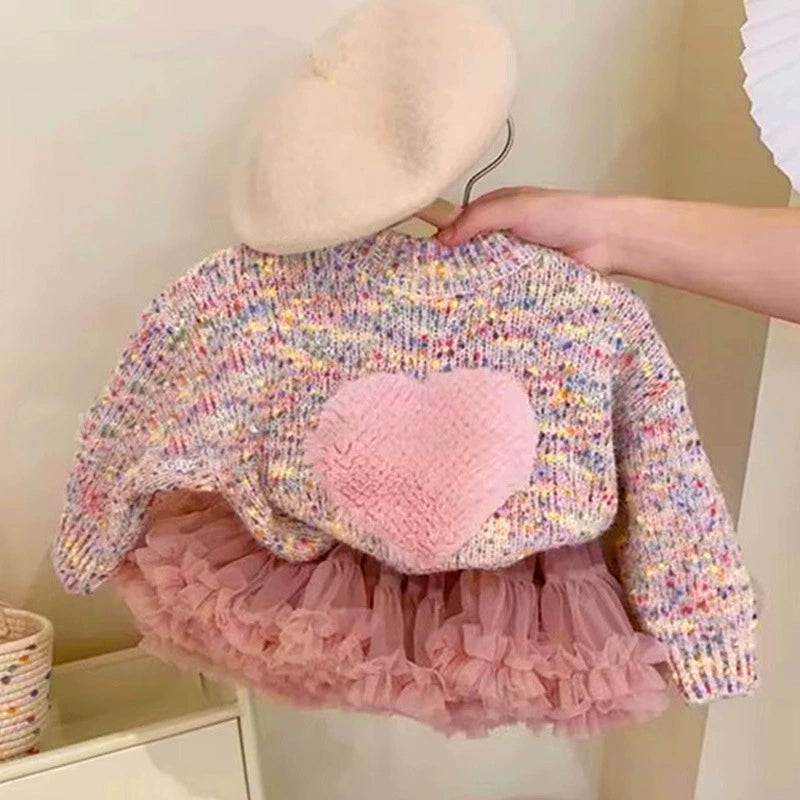 Completo maglioncino cuore e tutù rosa – Autunno/Inverno