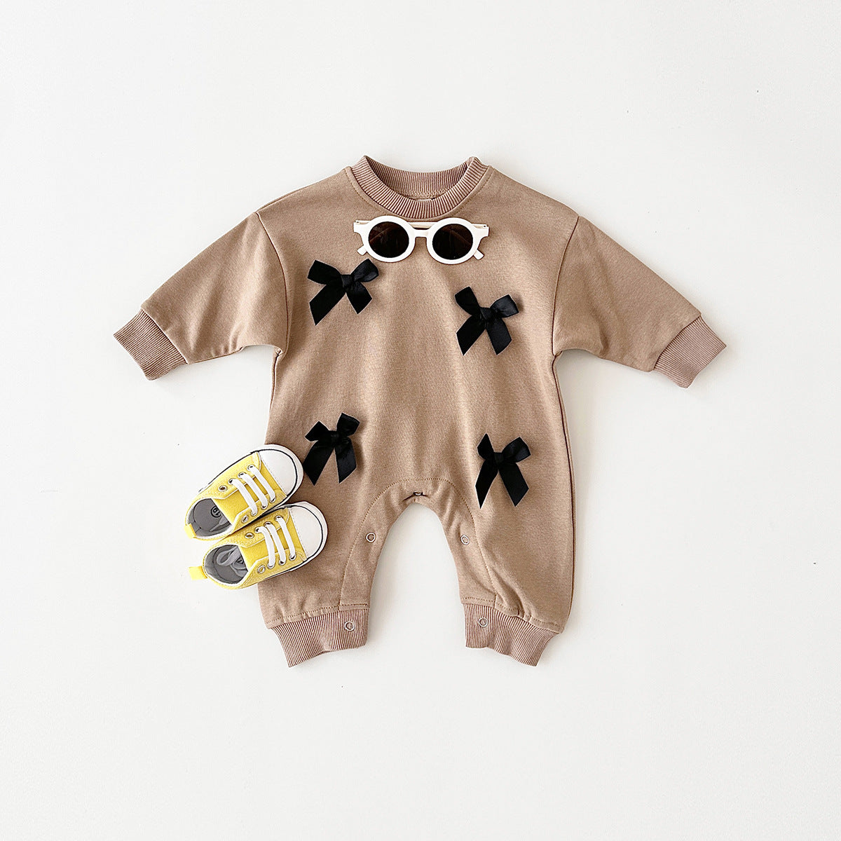 Tutina Bimba “Pink & Bows”  Maniche Lunghe con Fiocchi Applicati