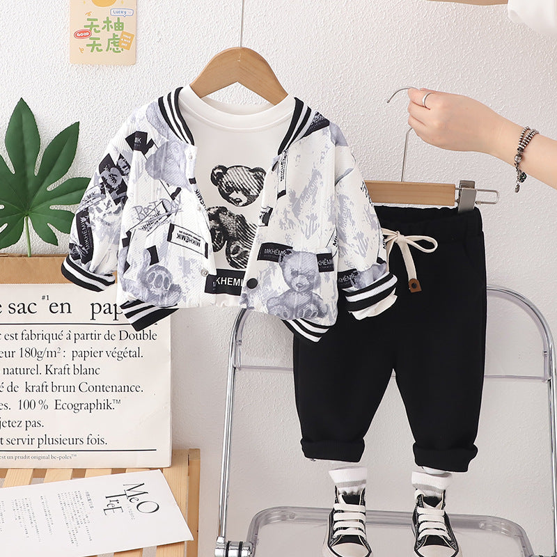 Completo Primaverile Bimbo "Urban Bear"   Giacca Stampata, T-shirt e Pantaloni