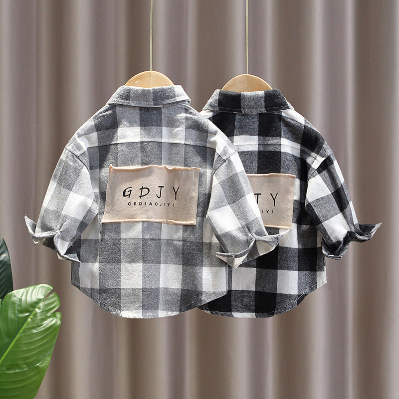 Camicia a Quadri per Bambini  Modello Oversize con Patch Ricamata