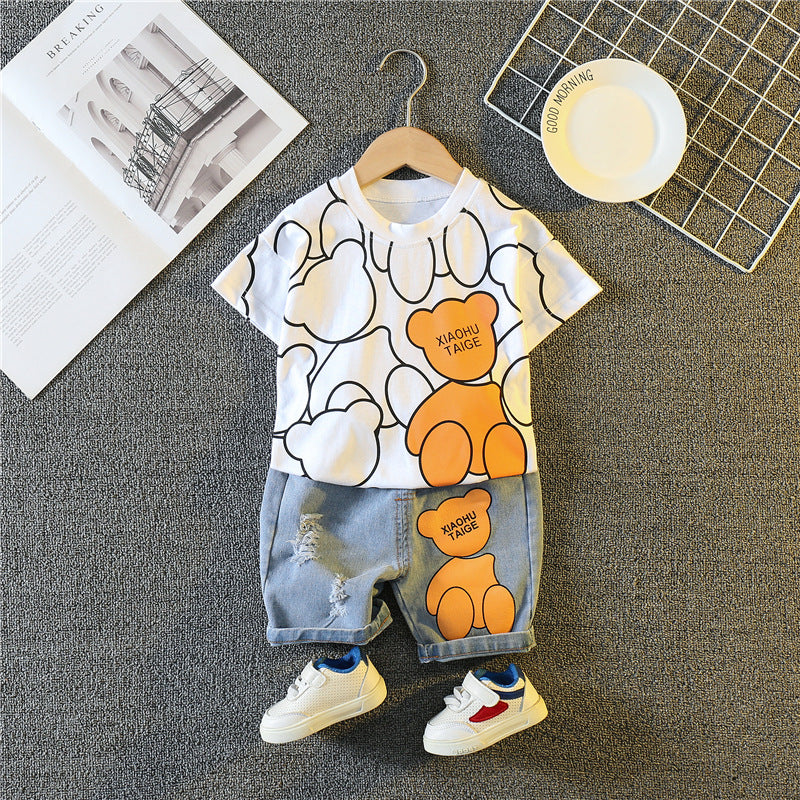 Completo Bambino "Orsetto Felice"  T-shirt + Shorts in Denim