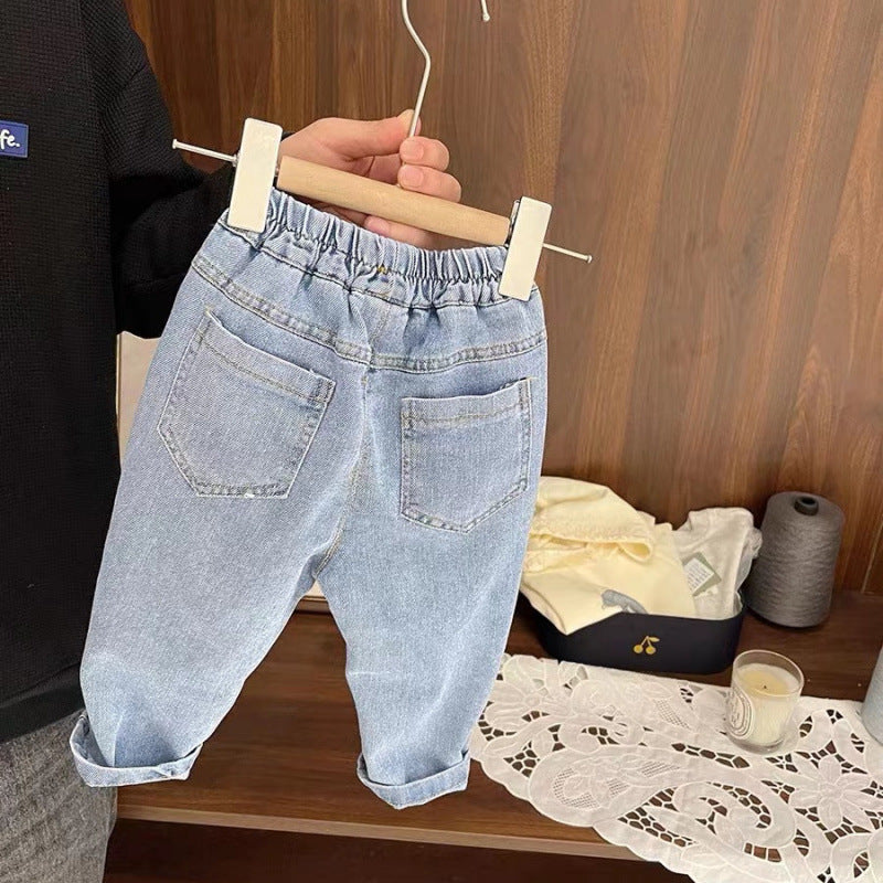 Jeans bimba in denim con cuoricini