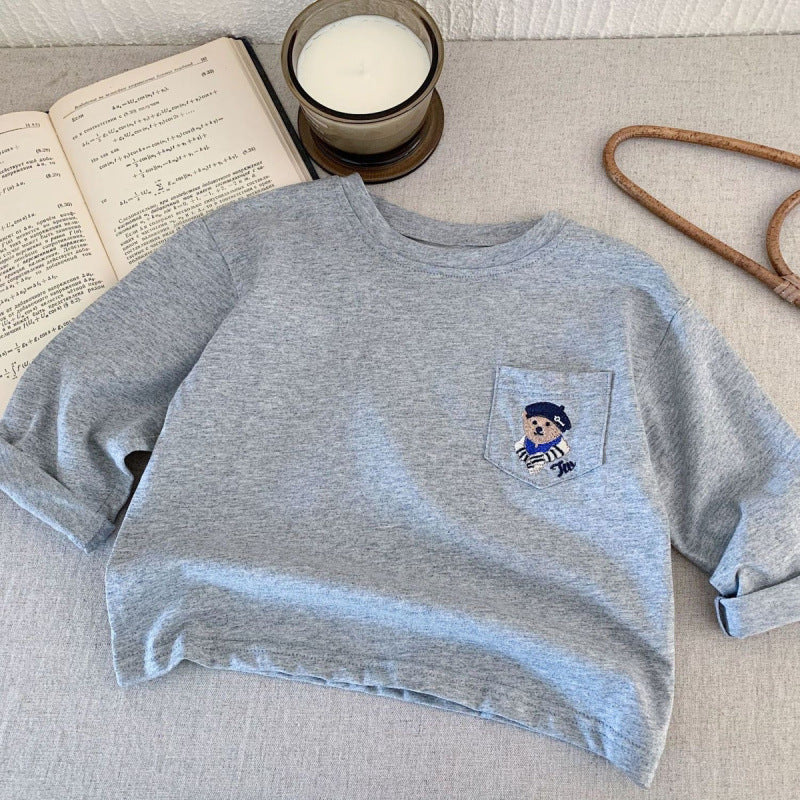 Maglietta Bambino con Ricamo Orsetto  Stile Casual