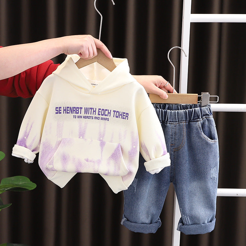 Completo Casual Bimbo "Color Splash"  Felpa con Cappuccio e Jeans