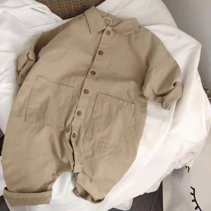Tutina Neonato/ bimbo  in Cotone  Stile Workwear con Bottoni