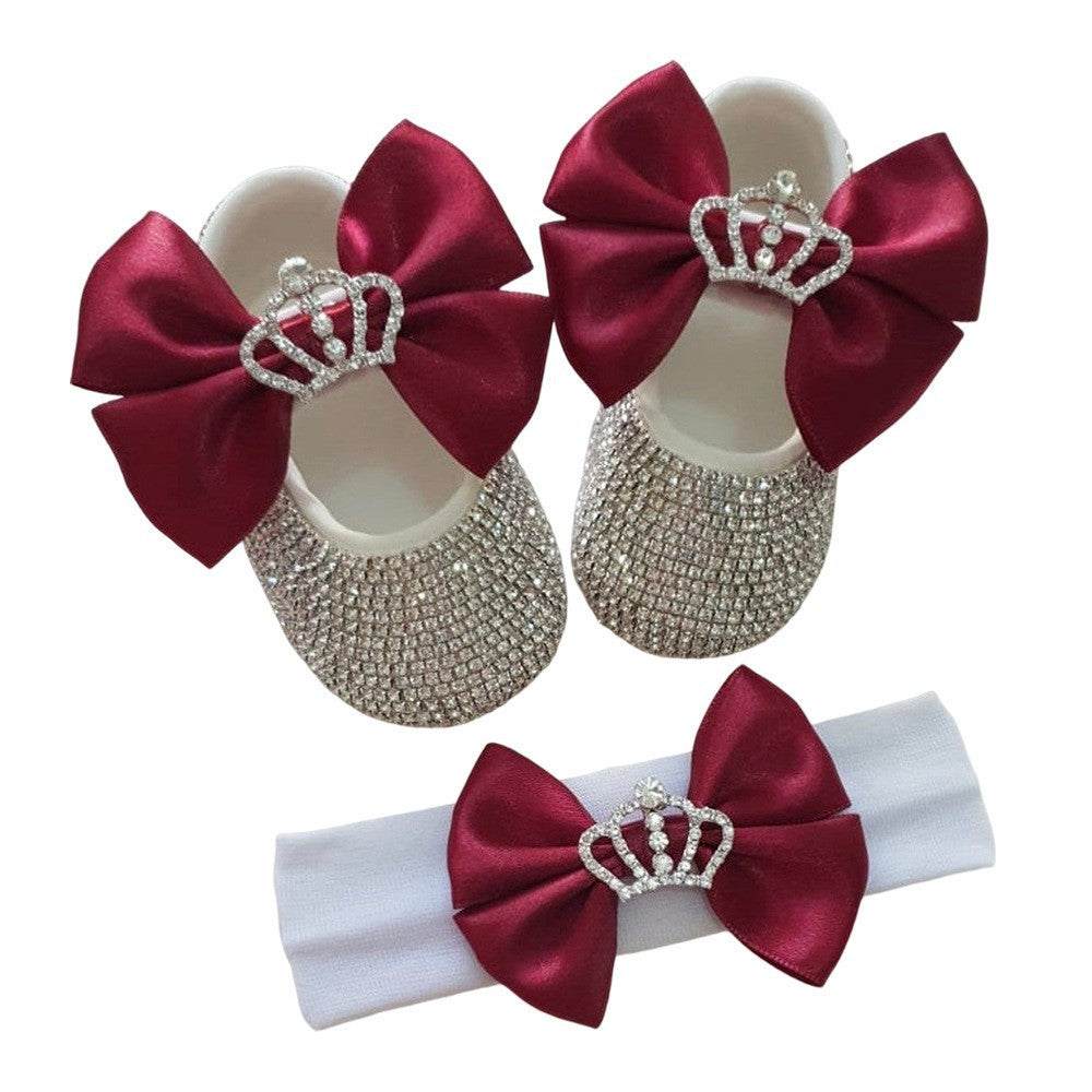 Set Scarpine e Fascia Neonata   Eleganza con Strass e Fiocco
