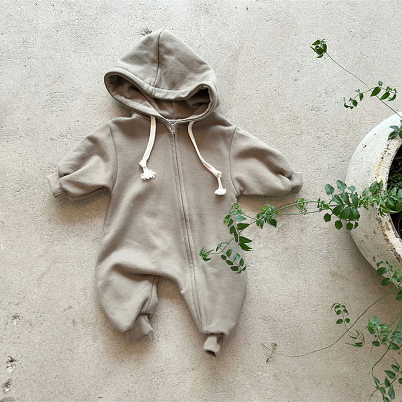 Tuta Neonata in Cotone  Modello con Cappuccio e Zip