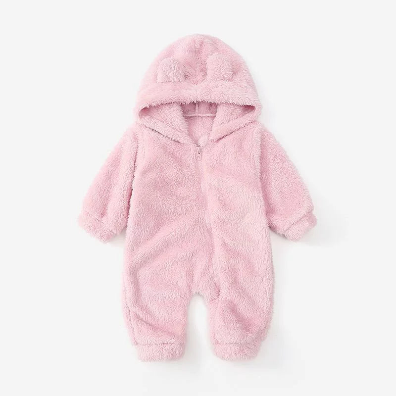 Tuta orsetto in pile con cappuccio e orecchiette – tutina invernale neonato unisex
