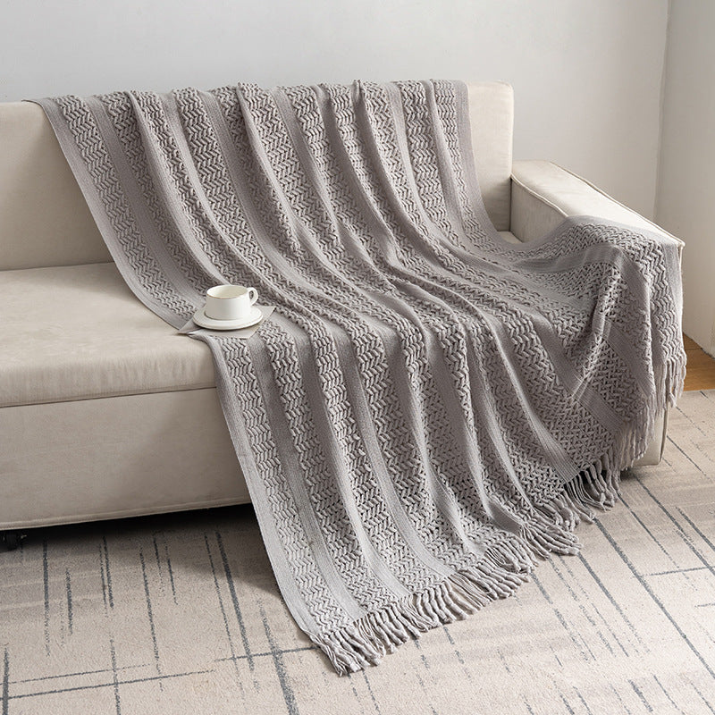 Plaid intrecciato con frange 127x180 cm – Coperta decorativa in maglia
