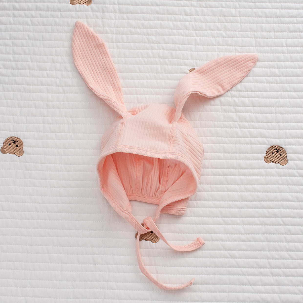 Cappellino Estivo  neonata con laccetti – Coniglietto rosa