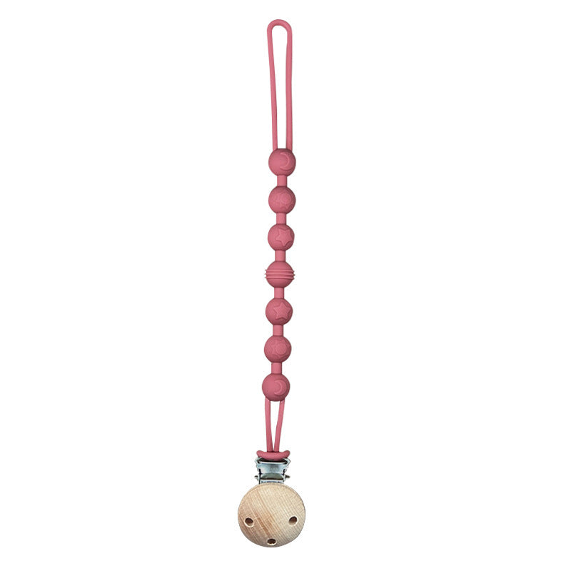 Catenina  in Silicone con clip in  Legno Naturale