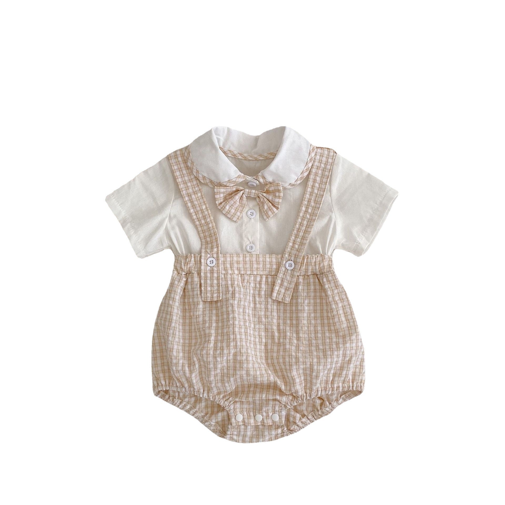 Pagliaccetto  elegante a quadretti per neonato con papillon