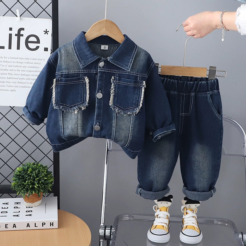 Completo 2 pezzi Denim Bimbo con Giubbino Sfrangiato – Autunno/Inverno