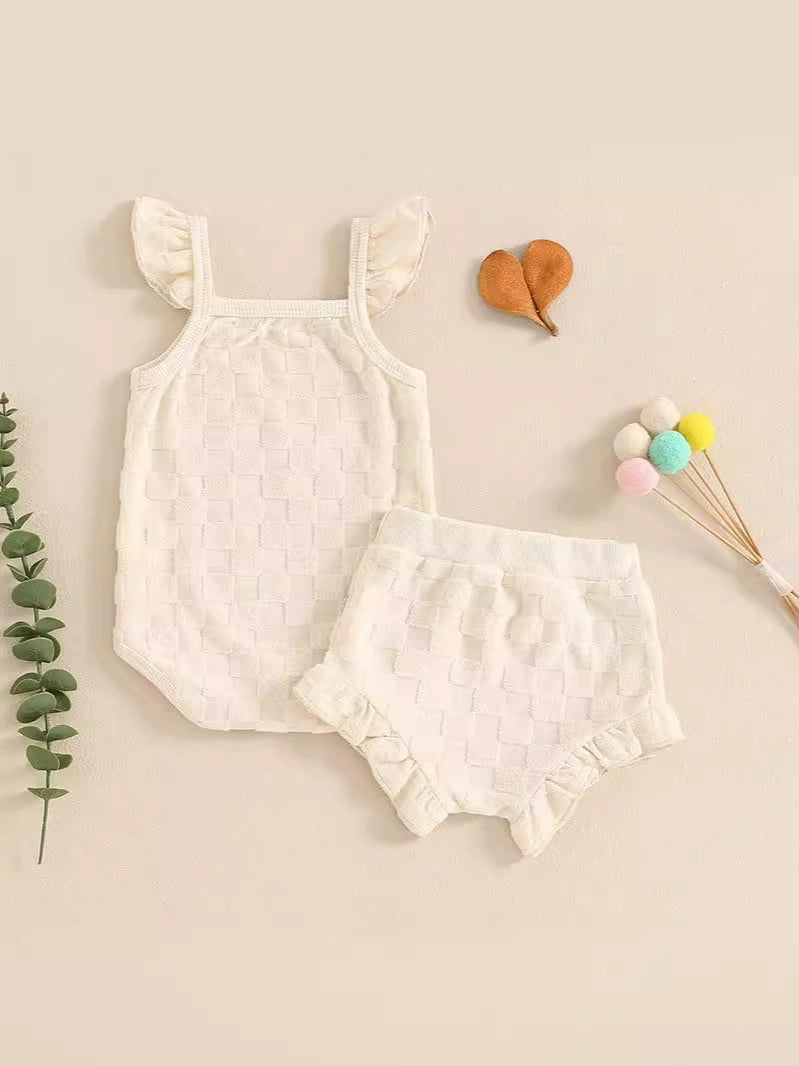 Completo estivo per bambina in maglia lavorata  2pz