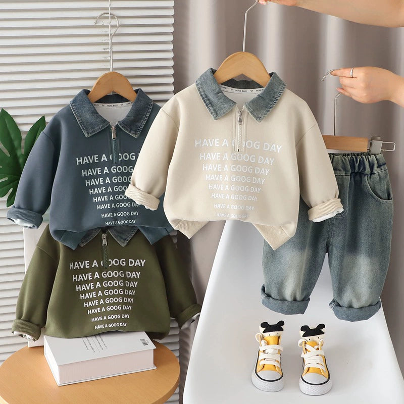Completo Bimbo Invernale Felpa con Colletto Denim