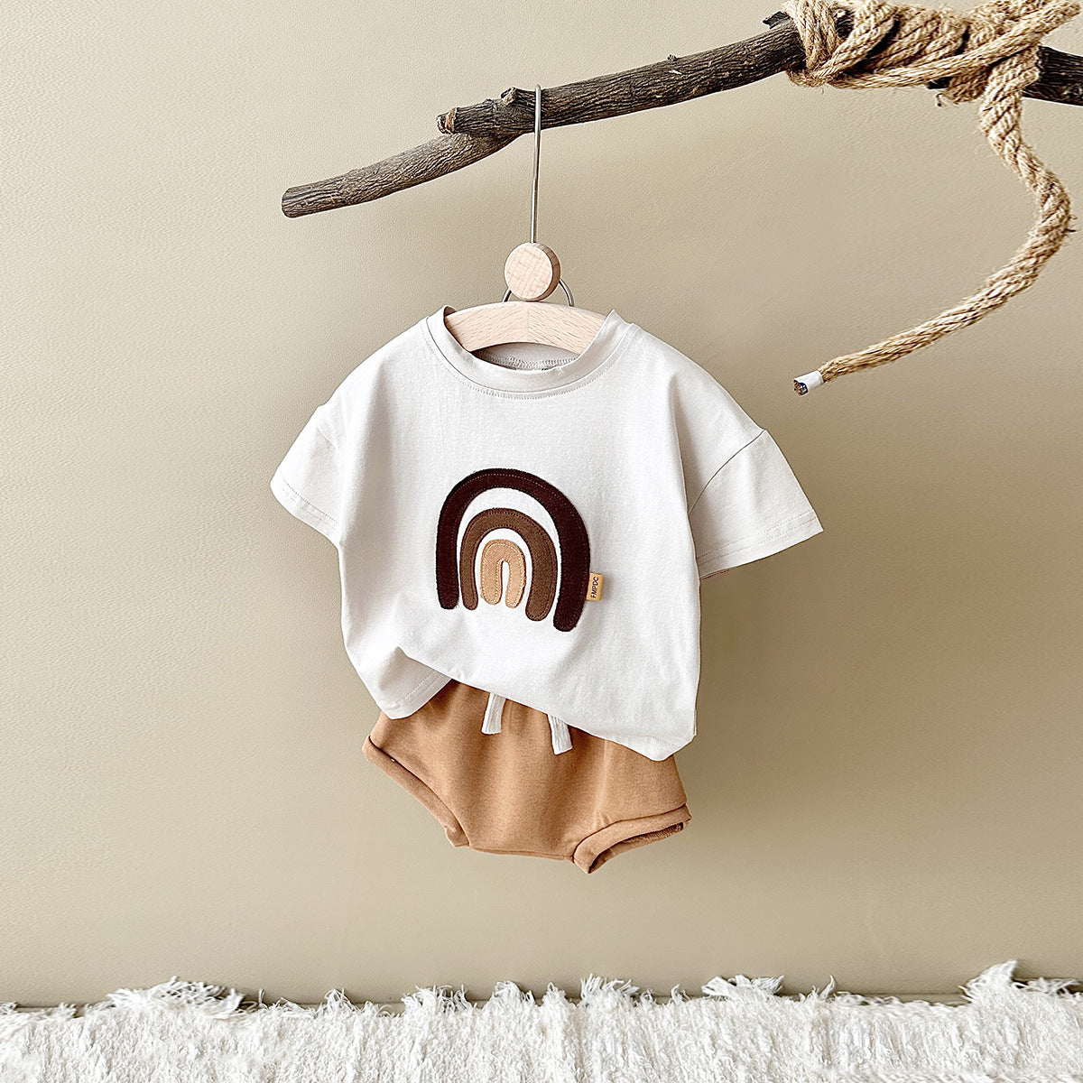 Completo Estivo Bambino  con Arcobaleno in Rilievo  T-shirt e Bloomers