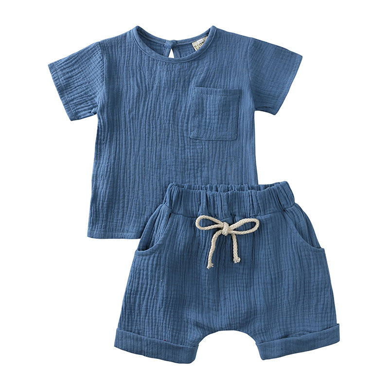 Completo Estivo Bambino 2 Pezzi in Cotone Garzato  T-shirt e Shorts Bianchi