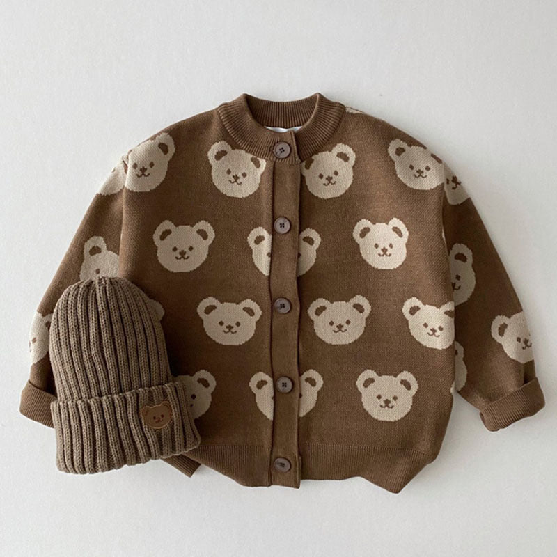 Cardigan Bimbo in Maglia con Orsetti + Cappellino Coordinato inverno / autunno