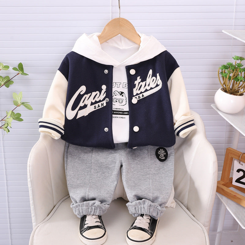 Completo Bimbo "College Style"  Giacca Baseball, Felpa con Cappuccio e Pantaloni