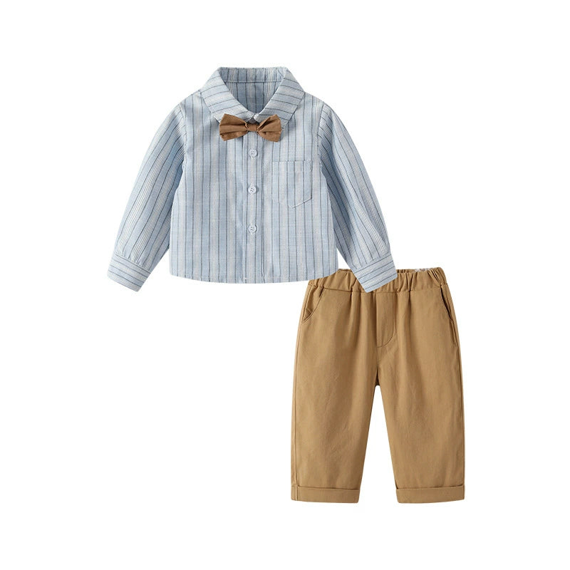 Completo Bambino Azzurro a Righe e Beige – Primavera