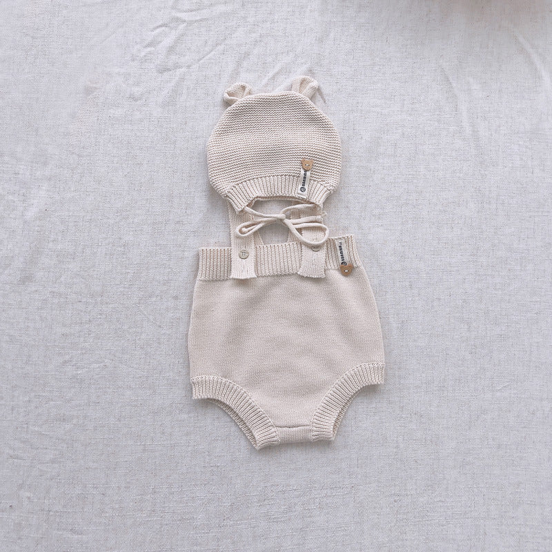 Salopette   in Maglia per Neonato + cappellino  Stile Orsetto
