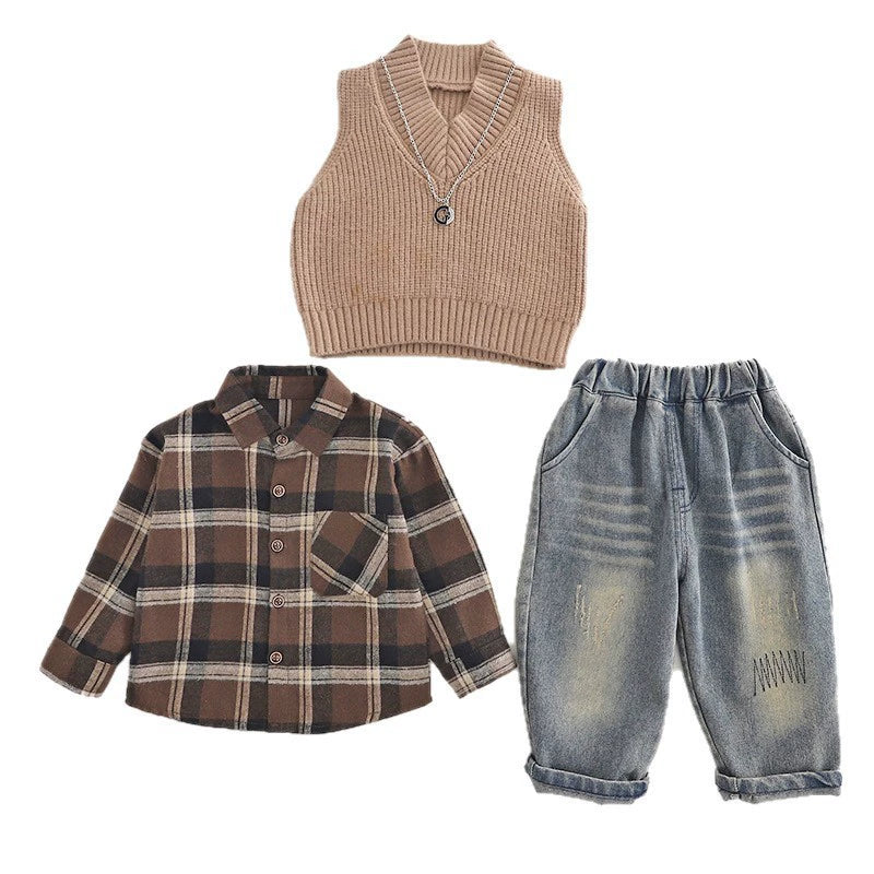 Completo Bimbo 3 pezzi Scozzese & Maglioncino – Autunno/Inverno