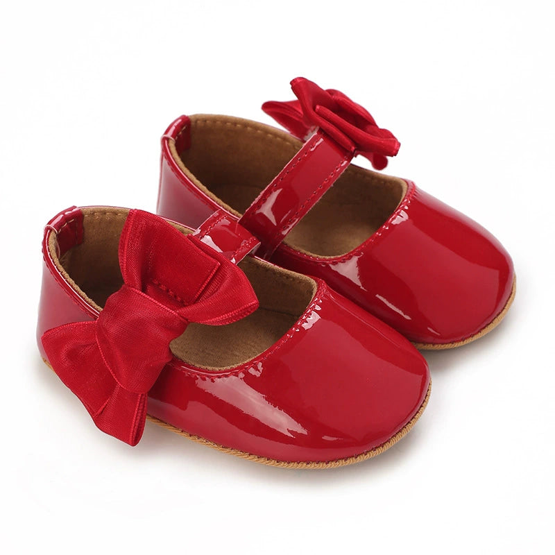 Scarpine Neonata Vernice con Fiocco – Morbide, Antiscivolo